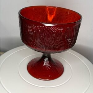 Vintage Ruby Red Hoosier Glass footed candy dish